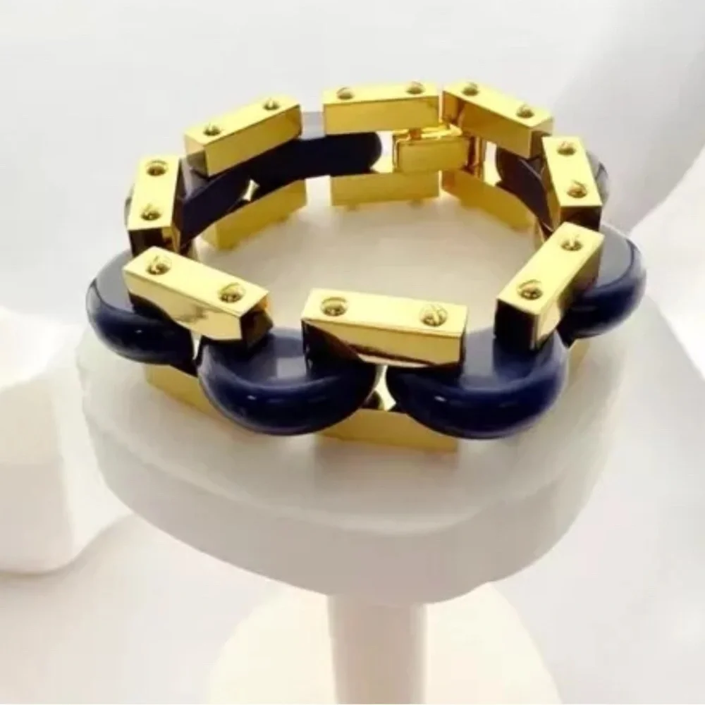 TORY BURCH navy and gold chunky bracelet. NWT